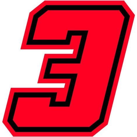 Numeri Race Moto GP, Rosso Fluo, 10 x 10 cm - Numeri: 3