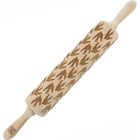 Mattarello in legno MoodForWood, inciso, 43 cm con manici, perfetto per la cottura al forno - Motivo a rondine (1/5)