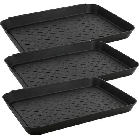 3 Pcs Bac Plastique Rectangulaire, 35x27x2,8cm, Plateau Chaussures Antidérapant à Motif Pois, Tapis d'Entrée Intérieur Extérieur, Egouttoir pour Bottes Humides Gamelle Chien Jardinage Protection Sol (1/5)