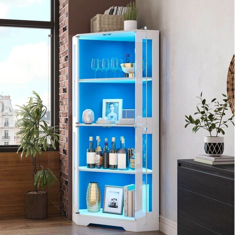 Meuble rangement vitrine 40x40x165 cm MDF blanc HAVRYA (1/5)