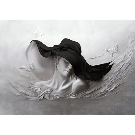 Papier peint panoramique - Femme Papillons 3D - 130 cm x 91 cm (1/2)