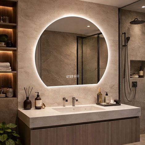 LED-Rundspiegel Ø80 cm, Wandmontage, Anti-Beschlag, 3 Lichtfarben, dimmbar, Make-up Spiegel, Smart Mirror