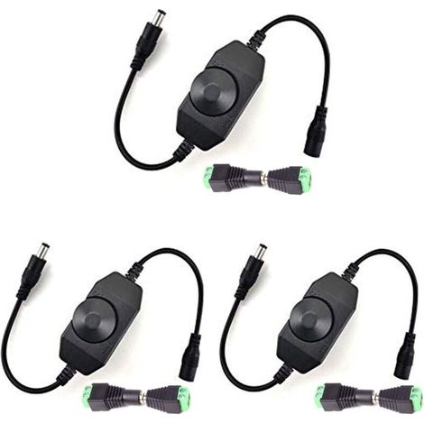 Lot de 3 variateurs LED DC 12V-24V, variateurs rotatifs pour ruban LED traversant 2A, connecteurs jack 5,5x2,1 mm. (1/5)