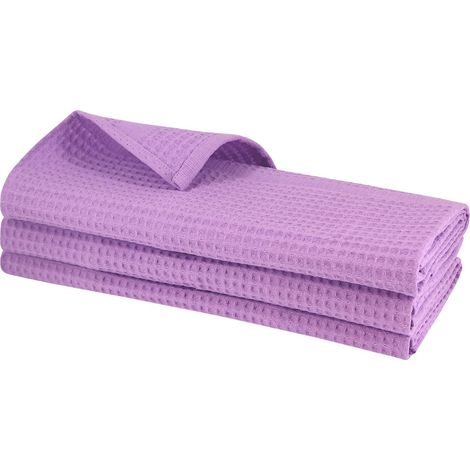 Lot de 3 torchons de vaisselle violet 100 % coton avec crochet de suspension 70 x 50 cm piqué gaufré torchon de cuisine torchon de nettoyage motif (1/5)