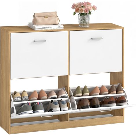 VASAGLE CUSTOS Collezione - Scarpiera con 4 Ribalte, Scaffale Portascarpe, Organizzatore per Scarpe, Divisori Regolabili, per 16-28 Paia di Scarpe, 24 x 105,5 x 82,7 cm, Rovere Giallo LBC035YA01 (1/5)