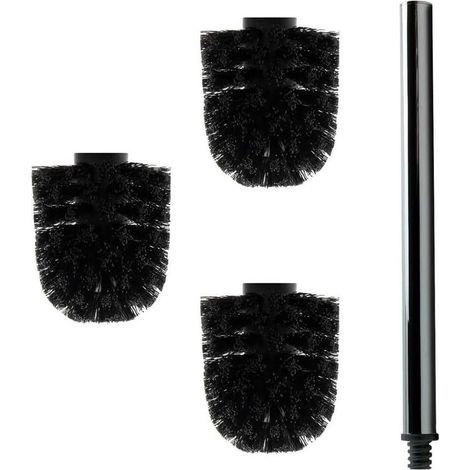 3 têtes de brosse de rechange noire + manche environ 40 cm, pièce de rechange pour brosse de toilettes (1/5)