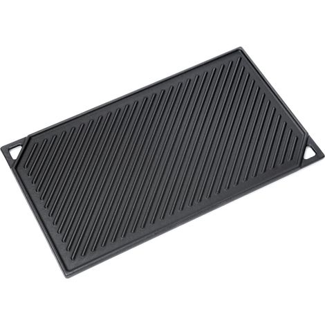 Plaque de cuisson en fonte - 42 x 24 cm - Antiadhésive - Réversible - Pour barbecue à gaz, four, barbecue d'extérieur ou feu de camp (1/5)
