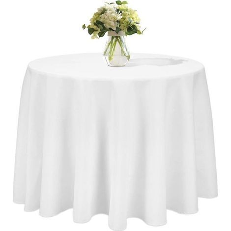 Nappe Ronde 240cm Blanche Nappe Mariage en Polyester Infroissable Anti Tache Décoration de Table pour Réception Anniversaire (1/5)