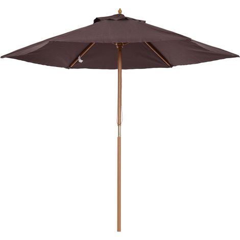Parasol de jarden 2,5 x 2,3 m, 6 baleenes, manivelle, en bois et polyester, marron, parfait pour profiter de l'ombre et de la protection solaire dans votre jardin, sur votre balcon ou à la plage