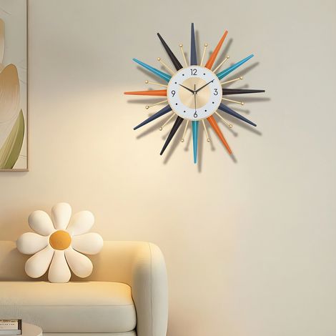 【Maison connectée】Horloge murale « Petit soleil » colorée, horloge murale décorative originale, idéale pour décorer le bureau à domicile, la cuisine, le salon ou la chambre à coucher, 56 x 56 cm (1/5)