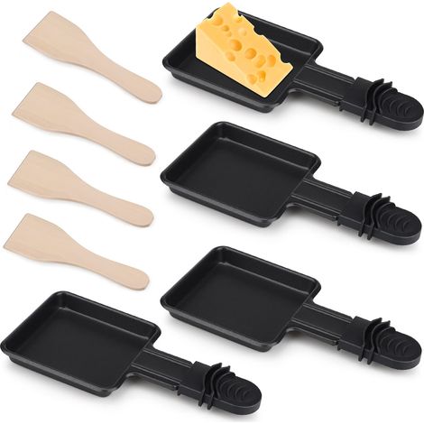 Mini Poêles à Raclette,4 Pièces Coupelle Poêlon Revêtement Antiadhésif Mini Raclette Set pour Fromage Fondu Oeuf Frit,avec 4 Pelle en Bois (1/5)