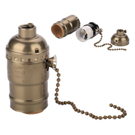 Pair - Support vintage pour ampoule E27 – Douille culot en cuivre – Interrupteur à chaîne – Compatible avec ampoules standard – Longueur 8.5 cm (1/5)
