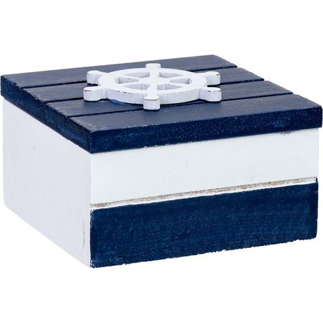 Caja de madera decorativa con timón azul 9x9x6h cm (1/5)