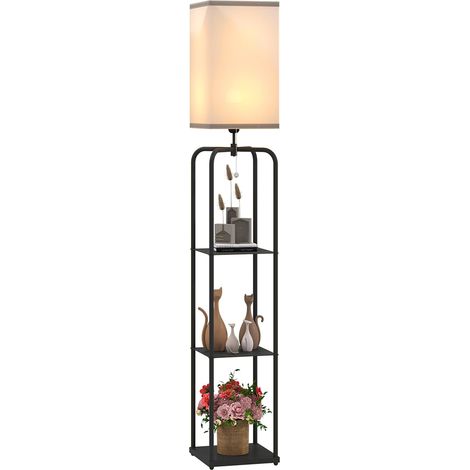 Lampadaire sur pied salon avec étagères, abat-jour en tissu, interrupteur à chaînette pour salon, chambre à coucher (1/5)