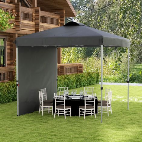 Tente pliante jardin Gris anti uv 2 5x2 5 m hauteur réglable 1 mur latéral sacs sable foncé