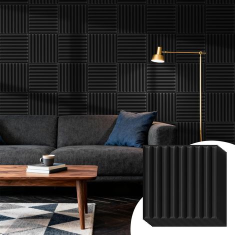 Paneles de pared 3D JSSEVN de 30×30 cm – Juego de 7 paneles decorativos de PVC negro para paredes interiores, sala de estar, dormitorio, pared de TV, sala de juegos. (1/5)