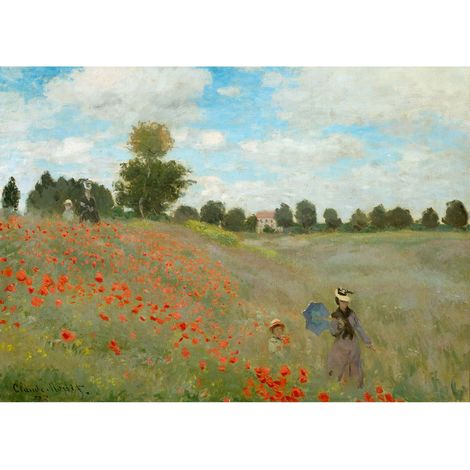 Tableau connu champ de coquelicots | Tableau paysage campagne idéal couloir | Tableau sur toile fleuri imitation peinture pour chambre - 0,7 x 0,5 m (1/2)