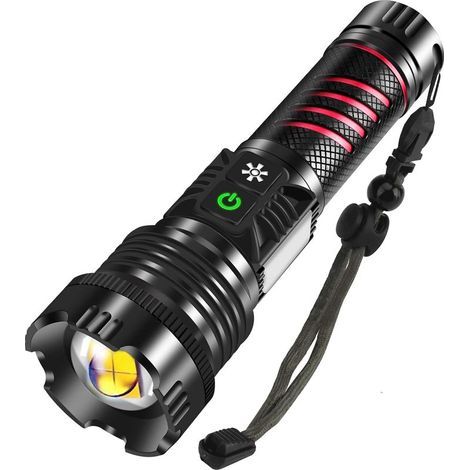 Lampe Torche Led Ultra Puissante 20000 Lumens Lampe De Poche Rechargeable Usb C Avec Lumière Rouge,Lampe Tactique 8 Modes Réglable Étanche Torche, Pour Camping Randonnée Urgence (1/5)