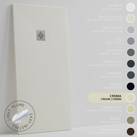 SOULHOME Piatto Doccia in Resina Alleggerita texture Ardesia -Colore Crema - 60X60 cm Ultrapiatto Include Piletta di scarico e Griglia (1/5)
