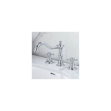 Moderne Chrom-Kupfer-Kreuzarmatur, silbernes Kreuz, 3-Loch, 360° drehbare Waschtisch-/Spülbeckenarmatur, Keramik-Mischbatterie mit G1/2-Auslauf (1/5)