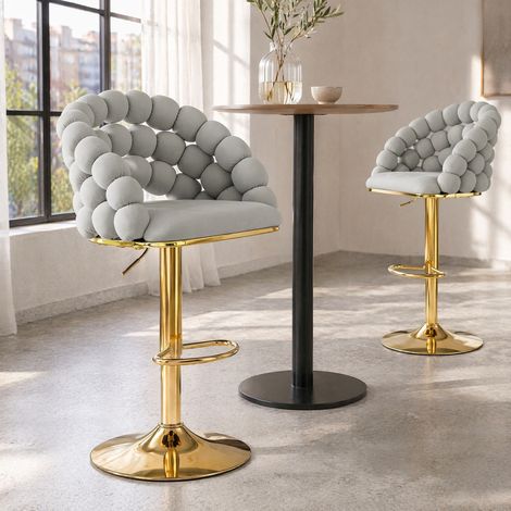 Tabouret de bar réglable 65-112 cm en velours gris clair, modulable pour cuisine FloraGrace (1/4)