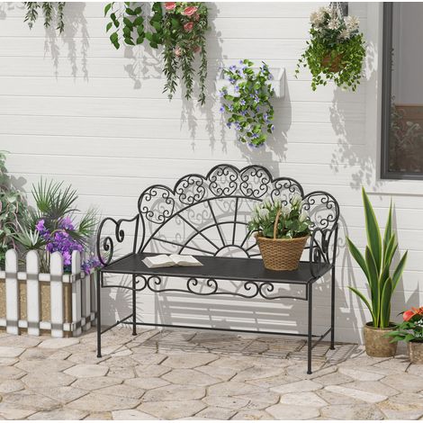 Panchina da giardino 2 posti in metallo 107 x 55,5 x 90,5 cm, nera antiruggine DESVIAE (1/5)