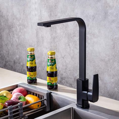 Robinet de cuisine pivotant - en acier inoxydable, robinet d'évier noir mat avec arrivées d'eau eau froide et chaude de 60 cm (1/5)