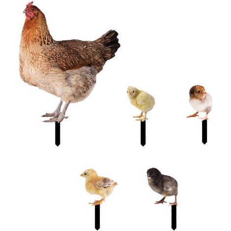 Lot de 5 figurines de poulets factices, décoration rustique pour la maison, le patio ou le jardin, statue de poussin-16.5X23.6CM (1/4)