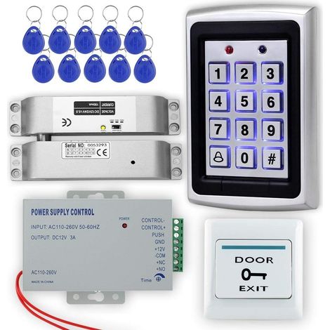 Kit de système de contrôle d'accès RFID Contrôleur d'accès en métal avec Serrure électrique DC 12 V pour la Maison/Bureau Système de Porte d'entrée avec 10 Boutons de 125 kHz (1/5)