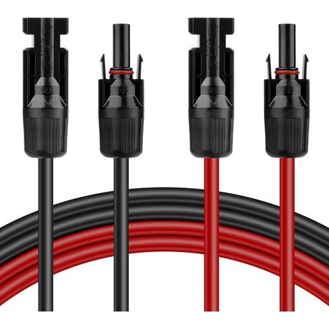 Câble Solaire 4mm²: Câble Panneau Solaire, Rallonge 3 m de Câble Solaire 12AWG, Câble D'extension Solaire avec Connecteurs Étanche IP68 Mâles et Femelles, Câble PV pour Panneau Solaire (1/5)