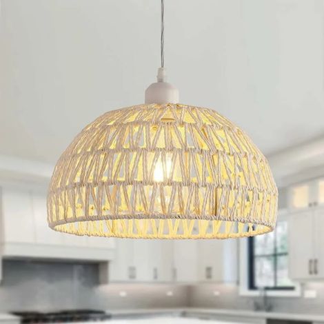Lustre rustique avec ampoule, suspension, plafonnier bohème, suspension réglable en hauteur, blanc, lumière chaude 3000 K (1/5)