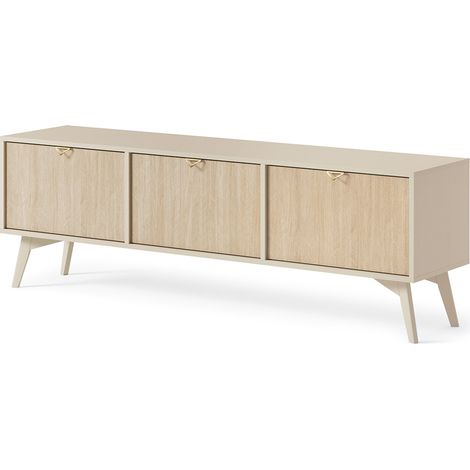 TV Lowboard in beige, Front mit Fischgrätenmuster, FAREHAM-160 (1/5)