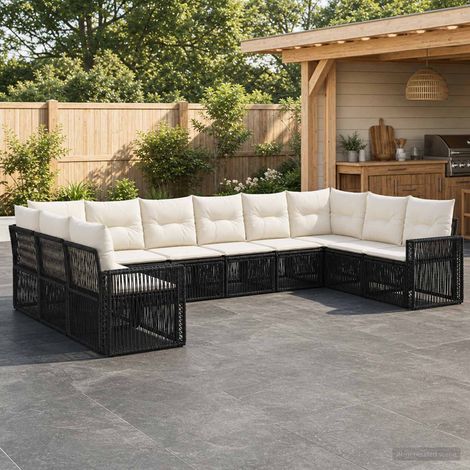 Set Divano da Giardino 10 pcs Nero e Bianco Crema polyrattan vidaXL (1/5)