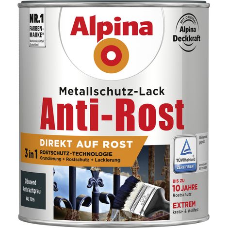 Alpina Metallschutz-Lack Anti-Rost 750ml anthrazit glänzend Metallack Schutzlack (1/3)