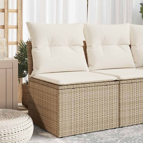 Canapé de Jardin sans Accoudoirs en Résine Tressée Beige avec Coussins Blanc Crème 55x62x69 cm - PANGIVO (1/5)