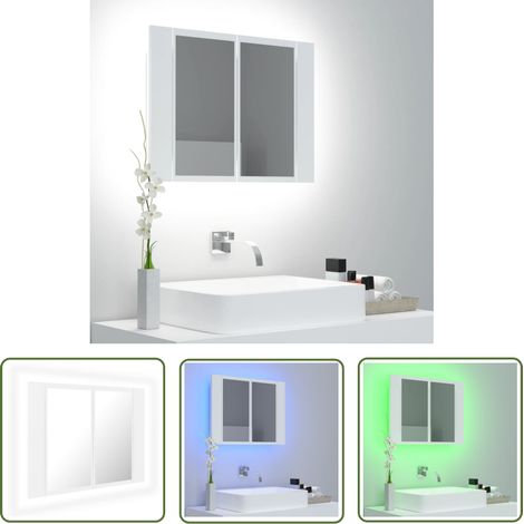 The Living Store LED-Bad-Spiegelschrank Weiß 60x12x45 cm Acryl - LED-Spiegelschrank - Badezimmerspiegel - RGB Beleuchtung - Aufbewahrungsschrank - Badespiegel (1/5)
