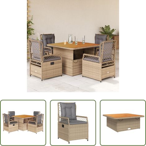 Gartentisch - 5-tlg. Garten-Essgruppe mit Kissen Beige Poly Rattan (1/5)