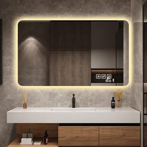 Miroir de salle de bain LED 60100 cm,résistant à la corrosion,dimmable en trois couleurs,rétroéclairé,avec fonction démographique en une seule touche