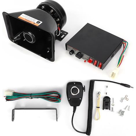 Kit de bocina de alarma de emergencia para coche de 130 dB con altavoz megáfono de 9 sonidos y sistema de alerta de emergencia de alta potencia de 200 W. (1/5)