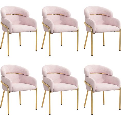 Lot de 6 chaises en velours - 45x53x79cm - Avec 4 pieds en métal - Rose (1/5)