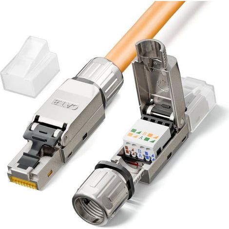 Connecteur RJ45 Cat 8 Sans Outil, 40Gbps 2000MHz, Blindé, Réutilisable, Lot de 2 (1/5)