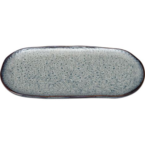 Grand plat de service en céramique - Assiette carrée pour servir apéro, collations, fromage, etc. - 32 x 18 cm - Passe au micro-ondes et au lave-vaisselle - Anthracite (1/4)