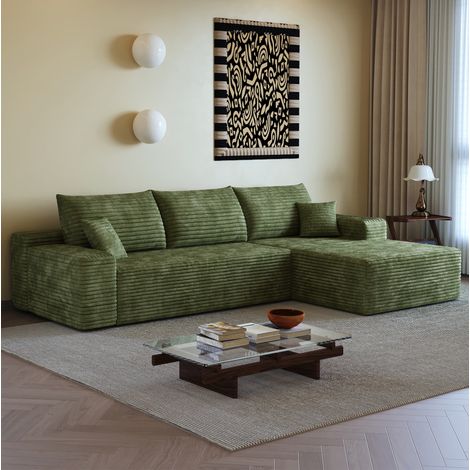 Canapé d'angle modulable 270x175x83 cm en tissu vert, gain de place pour salon FLORAGRACE (1/5)