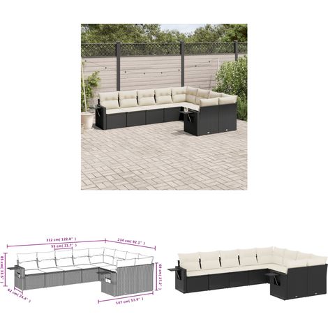 9-tlg. Garten-Sofagarnitur mit Kissen Schwarz Poly Rattan - Gartenmöbel - PE-Rattan Möbel - Outdoor-Lounge - Sofasatz - Esszimmergarnitur - Home & Living (1/3)
