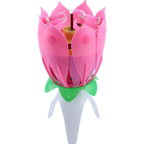 Magischer, romantischer, musikalischer Lotusblüten-Kerzenaufsatz als Tortendekoration für Geburtstage und Partys – Rosa (1/3)