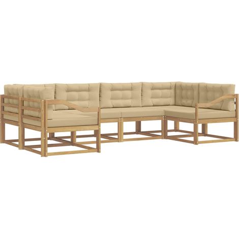 Conjunto de sofás de exterior con cojín 6 pcs y Beige vidaXL