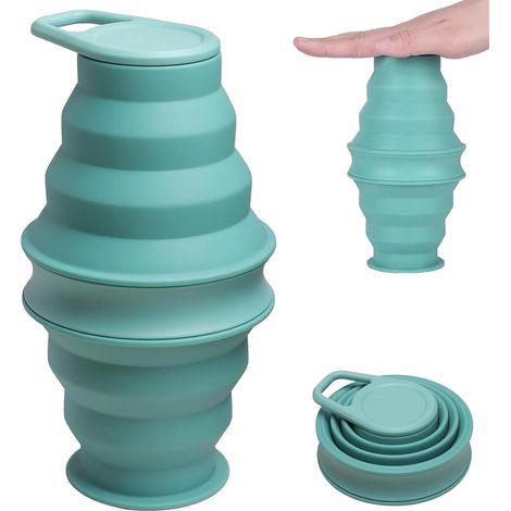 Bouteille d'eau pliable en silicone, 500 ml, sans BPA, étanche, bouteille d'eau pliable, bouteille d'eau portable pour sports de plein air, tasse de camping, voyage, vert (1/5)