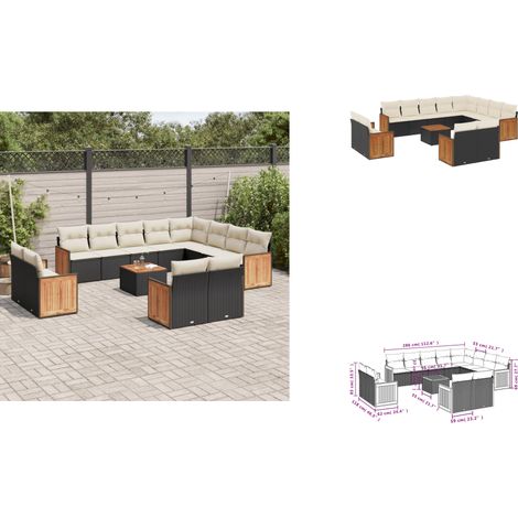 13-tlg. Garten-Sofagarnitur mit Kissen Schwarz Poly Rattan - Gartenmöbel Set - PE-Rattan Möbel - Outdoor Lounge - Esstisch - Sofasatz (1/3)