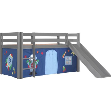 Lit toboggan 90x200 avec tente astra pin massif gris Pino (1/3)