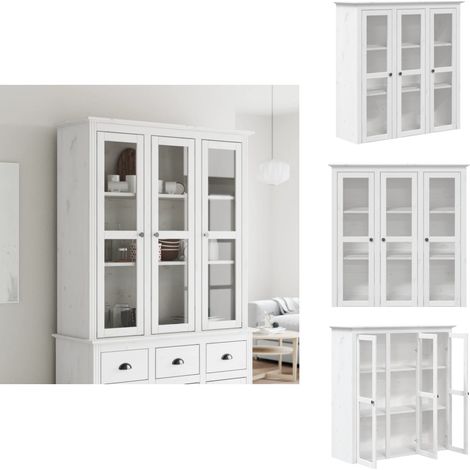 Armoire avec portes vitrées BODO blanc bois de pin massif - Meuble De Rangement - Armoire Vitrée - Buffet - Bibliothèque - Design Français (1/5)